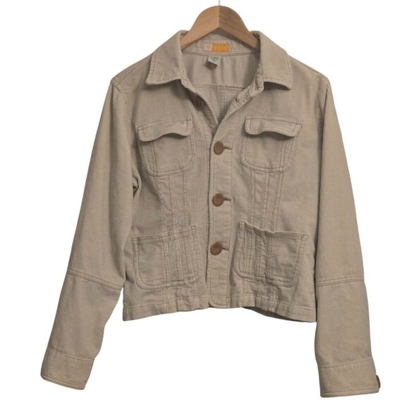 Tulle Jackets & Blazers - Y2K Tulle Corduroy Jacket Women’s L Beige Button Front Utility Workwear Coat